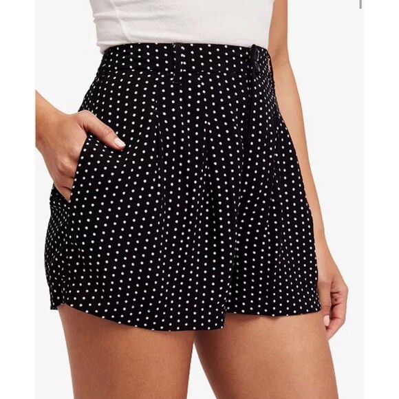 Free People Magdalene High-Waist Black Polka-Dot  Rayon Shorts Size 0 - Picture 1 of 6